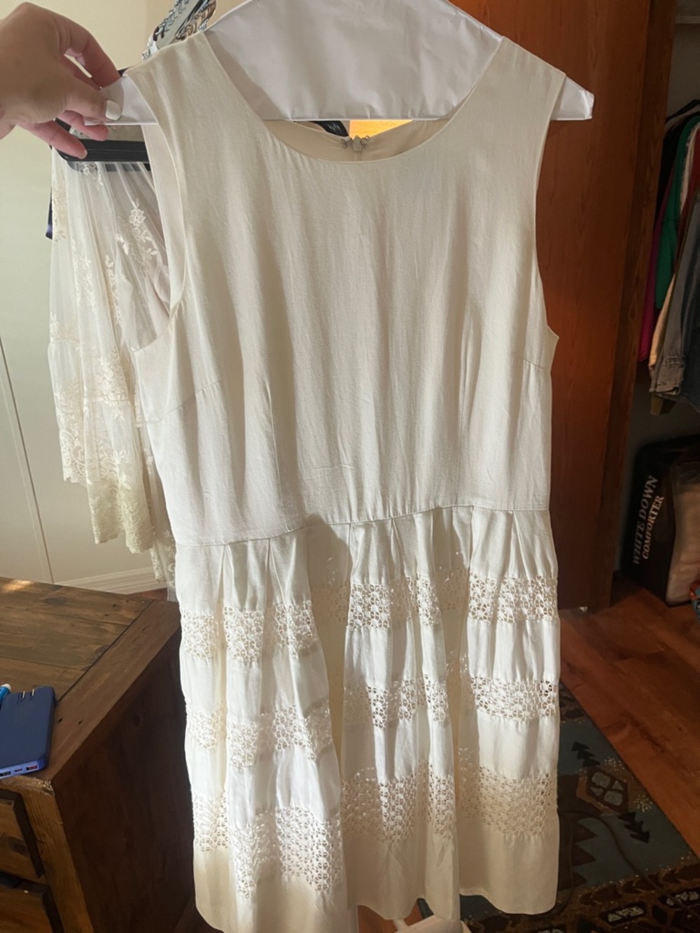 Sleeveless White Crochet Tiered Dress